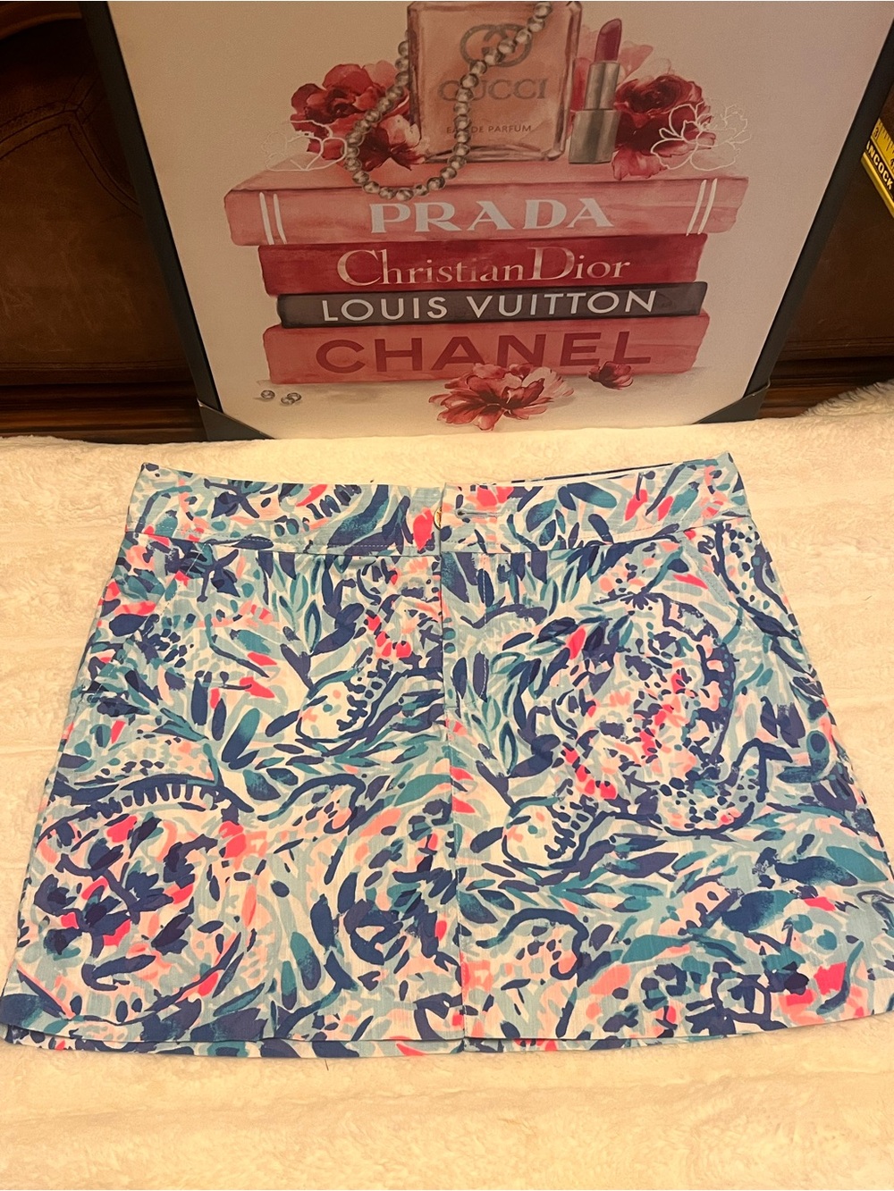 Lilly Pulitzer Blue Floral Print Skort with Pink Accents